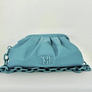 Badgley Mischka wrapped clutch purse with metal chain shoulder handle